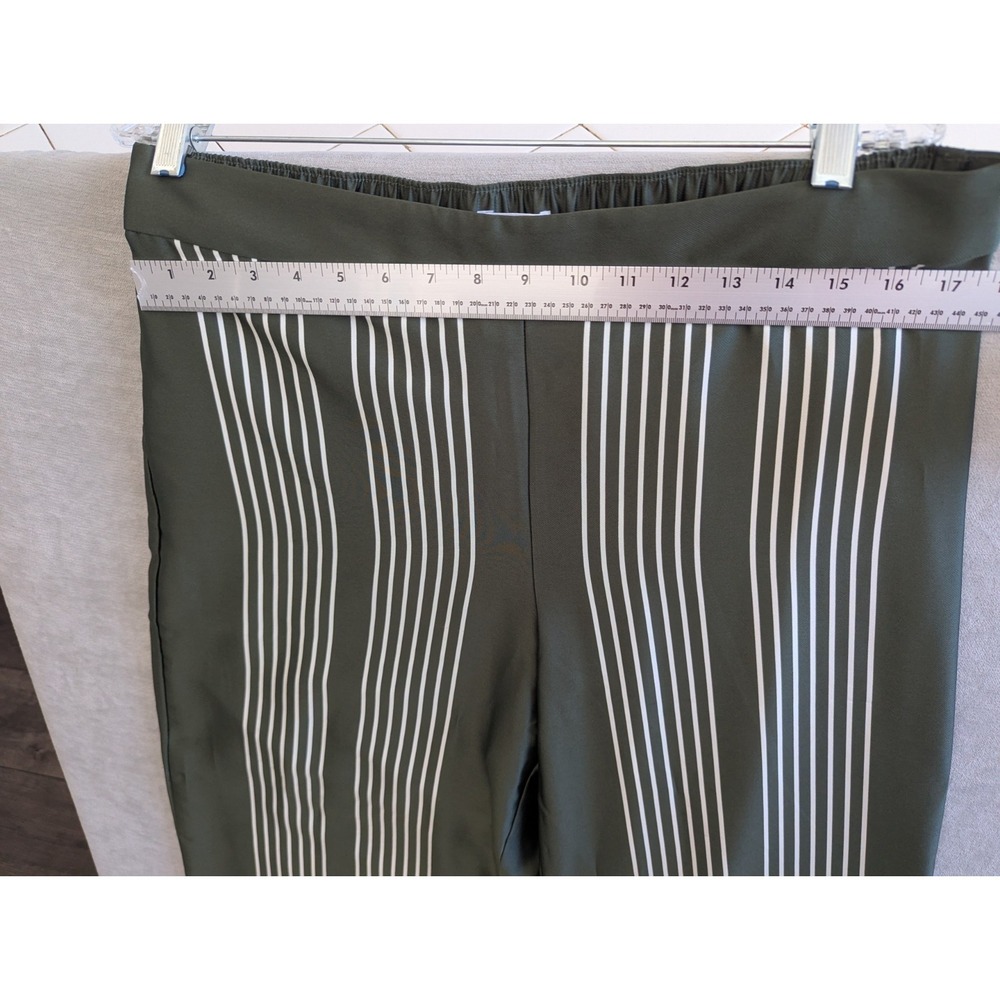 Wide Leg Pants Womens Petite Large Green Geometric Satin Pull On LOFT NWT - Picture 2 of 7